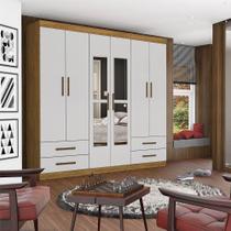 Guarda Roupa Casal Lu 6 Portas 4 Gavetas Com Espelho Carioca Cinamomo Com Off White