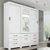 Guarda Roupa Casal Luiza 100% Mdf Com Espelho 3 Portas 7 Gavetas Sapateira - Branco