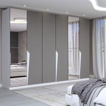 Guarda-Roupa Casal Luxe 2,42 Metros 6 Portas 4 Gavetas com Espelho Branco/Cinza - Panorama Móveis Guarda-Roupa Casal Luxe 2,42 Metros 6 Portas 4 Gavetas com Espelho Branco/Cinza - Panorama Móveis