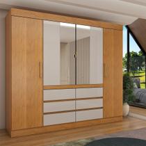 Guarda-Roupa Casal Luxuria 4 Portas 6 Gavetas com Espelho Cinamomo/Off White - Panorama Móveis