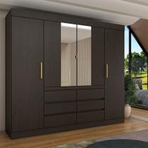 Guarda-Roupa Casal Luxuria 4 Portas 6 Gavetas com Espelho Ebano - Panorama Móveis