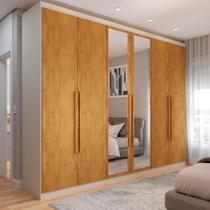 Guarda-Roupa Casal Madalena 6 Portas 4 Gavetas 100% Mdf com Espelho Off White/Peroba - Pm Guarda-Roupa Casal Madalena 6 Portas 4 Gavetas 100% Mdf com Espelho Off White/Peroba - Pm