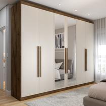 Guarda-Roupa Casal Madalena 6 Portas 6 Gavetas 100% Mdf com Espelho Brauna/Off White - Panorama Móveis Guarda-Roupa Casal Madalena 6 Portas 6 Gavetas 100% Mdf com Espelho Brauna/Off White - Panorama Móveis