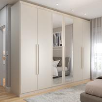 Guarda-Roupa Casal Madalena 6 Portas 6 Gavetas 100% Mdf com Espelho Off White - Panorama Móveis