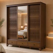 Guarda Roupa Casal Madeira Maciça 3 Portas Correr 3 Gavetas 210cm Aton S05 Ipê - Lyam Decor Guarda Roupa Casal Madeira Maciça 3 Portas Correr 3 Gavetas 210cm Aton S05 Ipê - Lyam Decor