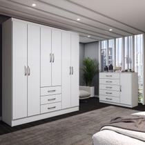 Guarda-Roupa Casal Madeline 6 Portas 3 Gavetas com Cômoda 1 Porta 5 Gavetas Branco - Panorama Móveis Guarda-Roupa Casal Madeline 6 Portas 3 Gavetas com Cômoda 1 Porta 5 Gavetas Branco - Panorama Móveis