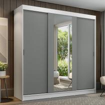 Guarda-roupa Casal Madesa Reno 3 Portas De Correr Com Espelho Branco/Cinza
