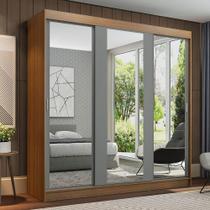 Guarda-Roupa Casal Madesa Reno 3 Portas de Correr de Espelho - Rustic/Cinza