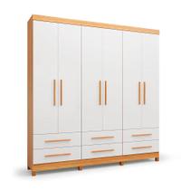 Guarda-Roupa Casal Majestic 6 Portas 6 Gavetas Off White e Freijó
