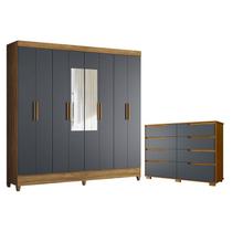 Guarda Roupa Casal Marajó com Espelho e Cômoda Georgia Freijó Cinza Moval