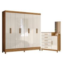 Guarda Roupa Casal Marajó Com Espelho E Cômoda Lisboa Freijó Off White - Moval