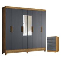 Guarda Roupa Casal Marajó Com Espelho E Cômoda Ms913 Freijó Cinza - Moval