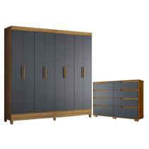 Guarda Roupa Casal Marajó E Cômoda Georgia Freijó Cinza - Moval