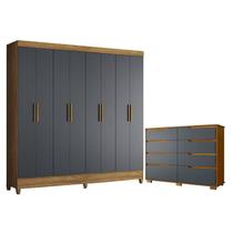 Guarda Roupa Casal Marajó e Cômoda Georgia Freijó Cinza Moval