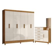 Guarda Roupa Casal Marajó e Cômoda Lisboa Freijó Off White Moval