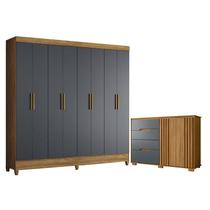 Guarda Roupa Casal Marajó e Cômoda Texas Freijó Cinza Moval