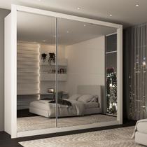 Guarda-Roupa Casal Maria Helena 3 Portas de Correr 4 Gavetas Espelhado Branco - Panorama Móveis Guarda-Roupa Casal Maria Helena 3 Portas de Correr 4 Gavetas Espelhado Branco - Panorama Móveis