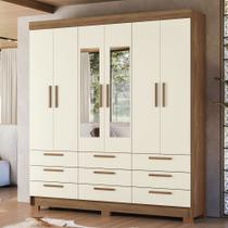 Guarda-Roupa Casal Marilena 6 Portas 9 Gavetas Jatoba/Areia com Espelho - Pnr Móveis