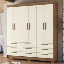 Guarda-Roupa Casal Marilena 6 Portas 9 Gavetas Jatoba/Areia - Pnr Móveis