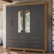 Guarda-Roupa Casal Marilena 6 Portas 9 Gavetas Jatoba/Grafite com Espelho - Pnr Móveis