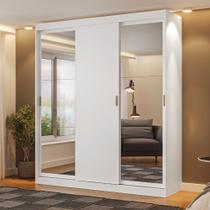 Guarda Roupa Casal Marvin Carraro 3 Portas de Correr 4 Gavetas Espelhos Branco
