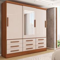 Guarda-Roupa Casal Max 3 Portas 9 Gavetas com Espelho Cinamomo/Off White - Panorama Móveis Guarda-Roupa Casal Max 3 Portas 9 Gavetas com Espelho Cinamomo/Off White - Panorama Móveis