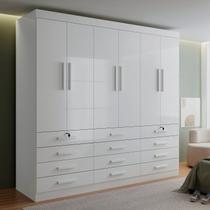 Guarda Roupa Casal MDF 6 Portas 12 Gavetas Marselha Plus Branco
