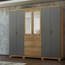 Guarda Roupa Casal MDF 6 Portas 4 Gavetas com Espelho Dubai Ouro Marrom/Nature/Alasca Guarda Roupa Casal MDF 6 Portas 4 Gavetas com Espelho Dubai Ouro Marrom/Nature/Alasca