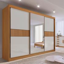 Guarda-Roupa Casal MDF com Espelho 3 Portas 6 Gavetas Miami Ripado Marrom/Cinamomo/Off White Guarda-Roupa Casal MDF com Espelho 3 Portas 6 Gavetas Miami Ripado Marrom/Cinamomo/Off White