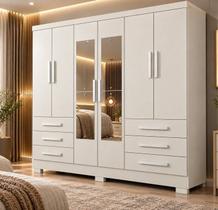 Guarda-Roupa Casal MDP com Espelho 6 Portas 6 Gavetas Dakar Branco - Novo Horizonte