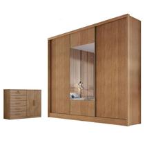 Guarda Roupa Casal Medelim com Espelho e Cômoda Seul Cumaru 23 - Novo Horizonte
