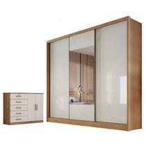Guarda Roupa Casal Medelim com Espelho e Cômoda Seul Cumaru 25 Fendi - Novo Horizonte Guarda Roupa Casal Medelim com Espelho e Cômoda Seul Cumaru 25 Fendi - Novo Horizonte