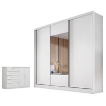 Guarda Roupa Casal Medelim com Espelho e Cômoda Seul Neve - Novo Horizonte