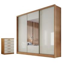 Guarda Roupa Casal Medelim com Espelho e Gaveteiro Suiça Cumaru 25 Fendi - Novo Horizonte