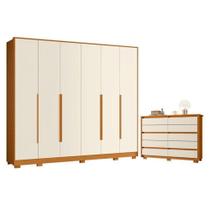 Guarda Roupa Casal Mercure 6 Portas e Cômoda Duetto 10 Gavetas MDP Cinamomo Off White Guarda Roupa Casal Mercure 6 Portas e Cômoda Duetto 10 Gavetas MDP Cinamomo Off White