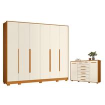 Guarda Roupa Casal Mercure 6 portas e Cômoda Fontana 02 portas e 07 gavetas Cinamomo Off White - Móveis Albatroz Guarda Roupa Casal Mercure 6 portas e Cômoda Fontana 02 portas e 07 gavetas Cinamomo Off White - Móveis Albatroz