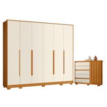 Guarda Roupa Casal Mercure 6 portas e Cômoda Sapateira Duetto 01 porta e 05 gavetas Cinamomo Off White - Móveis Albatroz