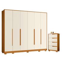 Guarda Roupa Casal Mercure 6 portas e Cômoda Sole 04 gavetas flex Cinamomo Off White - Móveis Albatroz Guarda Roupa Casal Mercure 6 portas e Cômoda Sole 04 gavetas flex Cinamomo Off White - Móveis Albatroz