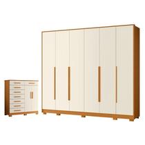 Guarda Roupa Casal Mercure 6 portas e Cômoda Verona 08 Gavetas Cinamomo Off White - Móveis Albatroz