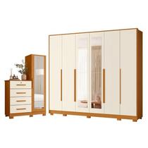 Guarda Roupa Casal Mercure com Espelho 6 portas e Cômoda Belize Plus 04 gavetas e 01 portas Cinamomo Off White - Móveis Albatroz Guarda Roupa Casal Mercure com Espelho 6 portas e Cômoda Belize Plus 04 gavetas e 01 portas Cinamomo Off White - Móveis Albatroz