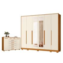 Guarda Roupa Casal Mercure com Espelho 6 portas e Cômoda Fontana 02 portas e 07 gavetas Cinamomo Off White - Móveis Albatroz Guarda Roupa Casal Mercure com Espelho 6 portas e Cômoda Fontana 02 portas e 07 gavetas Cinamomo Off White - Móveis Albatroz