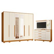 Guarda Roupa Casal Mercure com Espelho 6 portas e Cômoda Ilhabela 02 portas 04 gavetas Cinamomo Off White - Móveis Albatroz Guarda Roupa Casal Mercure com Espelho 6 portas e Cômoda Ilhabela 02 portas 04 gavetas Cinamomo Off White - Móveis Albatroz