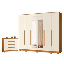 Guarda Roupa Casal Mercure com Espelho 6 portas e Cômoda Sapateira Atena 04 gavetas e 02 portas Cinamomo Off White - Móveis Albatroz Guarda Roupa Casal Mercure com Espelho 6 portas e Cômoda Sapateira Atena 04 gavetas e 02 portas Cinamomo Off White - Móveis Albatroz