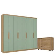 Guarda Roupa Casal Milan 8 Portas Capuccino Menta e Cômoda com Porta Aurora Capuccino- THB