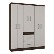 Guarda Roupa Casal Milão 6 Portas Chocolate Off White Poquema