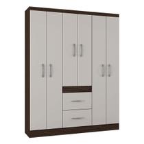 Guarda Roupa Casal Milão 6 Portas Chocolate Off White Poquema