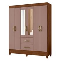 Guarda Roupa Casal Mobi 06 portas com Espelho Nogueira Capuccino - Móveis Albatroz Guarda Roupa Casal Mobi 06 portas com Espelho Nogueira Capuccino - Móveis Albatroz