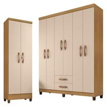 Guarda Roupa Casal Modena 6 Portas e Armário Multiuso Egito Carvalho Americano Off White Incorplac