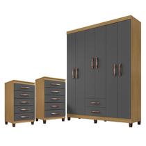 Guarda Roupa Casal Módena com 2 Cômodas Cannes 5 Gavetas Carvalho Grafite Americano Incorplac Guarda Roupa Casal Módena com 2 Cômodas Cannes 5 Gavetas Carvalho Grafite Americano Incorplac