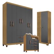 Guarda Roupa Casal Modena com 6 Portas com Cômoda Sapateira Cannes e Armário Multiuso Versatile Carvalho Americano Grafite - Incorplac Guarda Roupa Casal Modena com 6 Portas com Cômoda Sapateira Cannes e Armário Multiuso Versatile Carvalho Americano Grafite - Incorplac